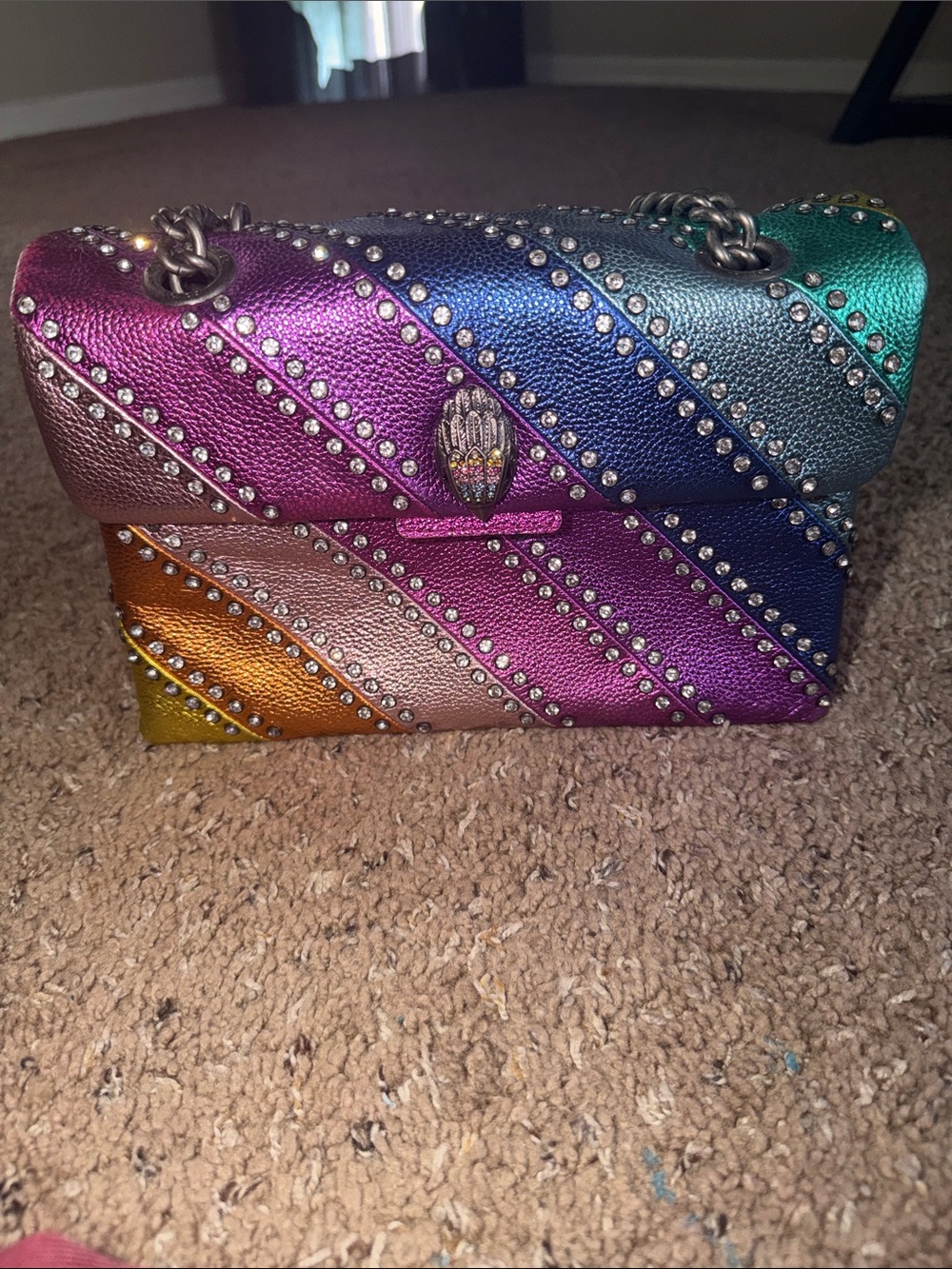 Kurt Geiger Multicolor Studded Rainbow Leather Crossbody